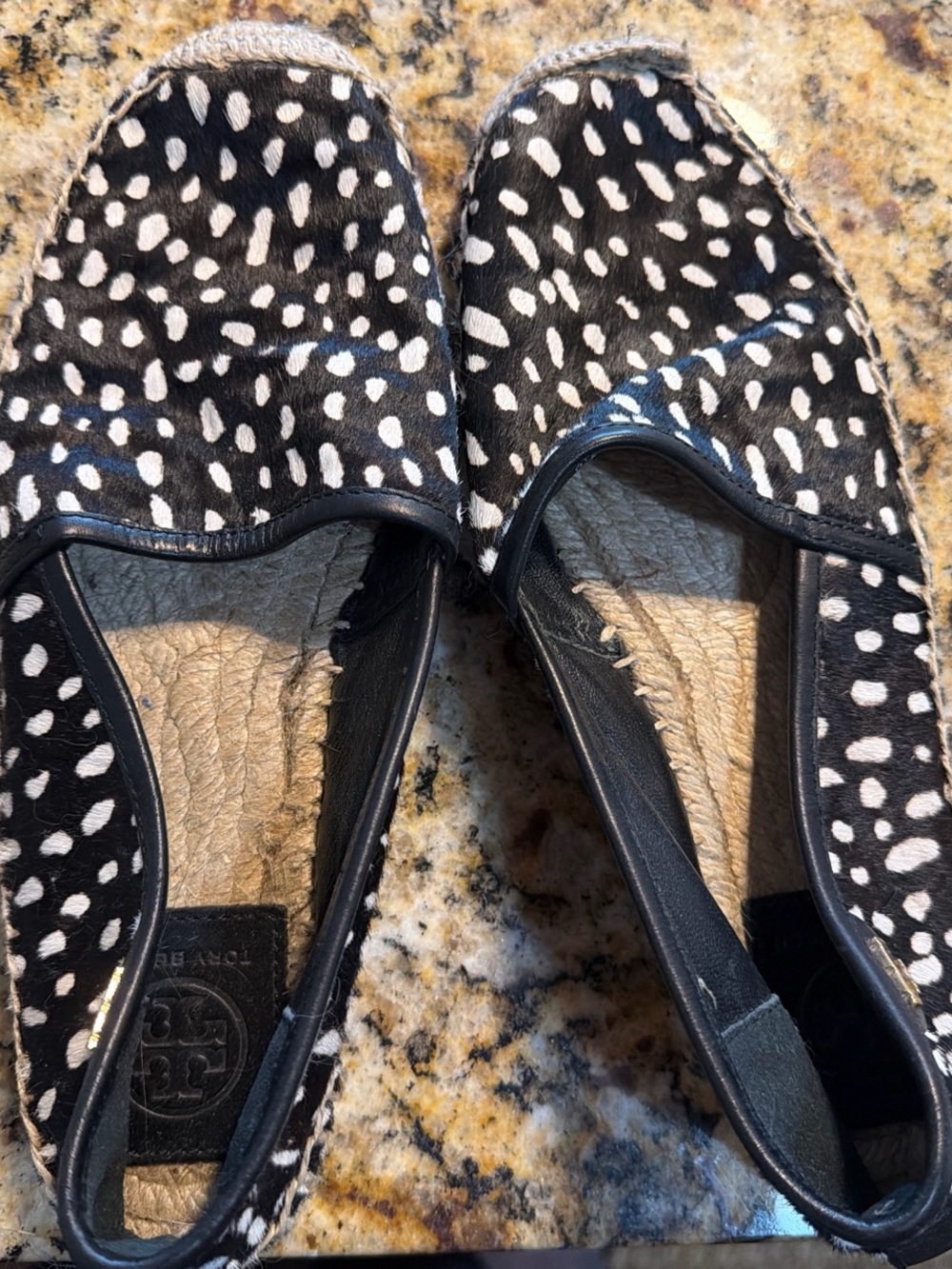 Tory Burch Black and White Spotted Espadrille Slip-Ons